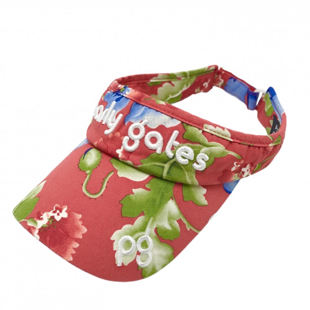 パーリーゲイツ サンバイザー レッド×グリーン 花柄  レディース S ゴルフウェア PEARLY GATES