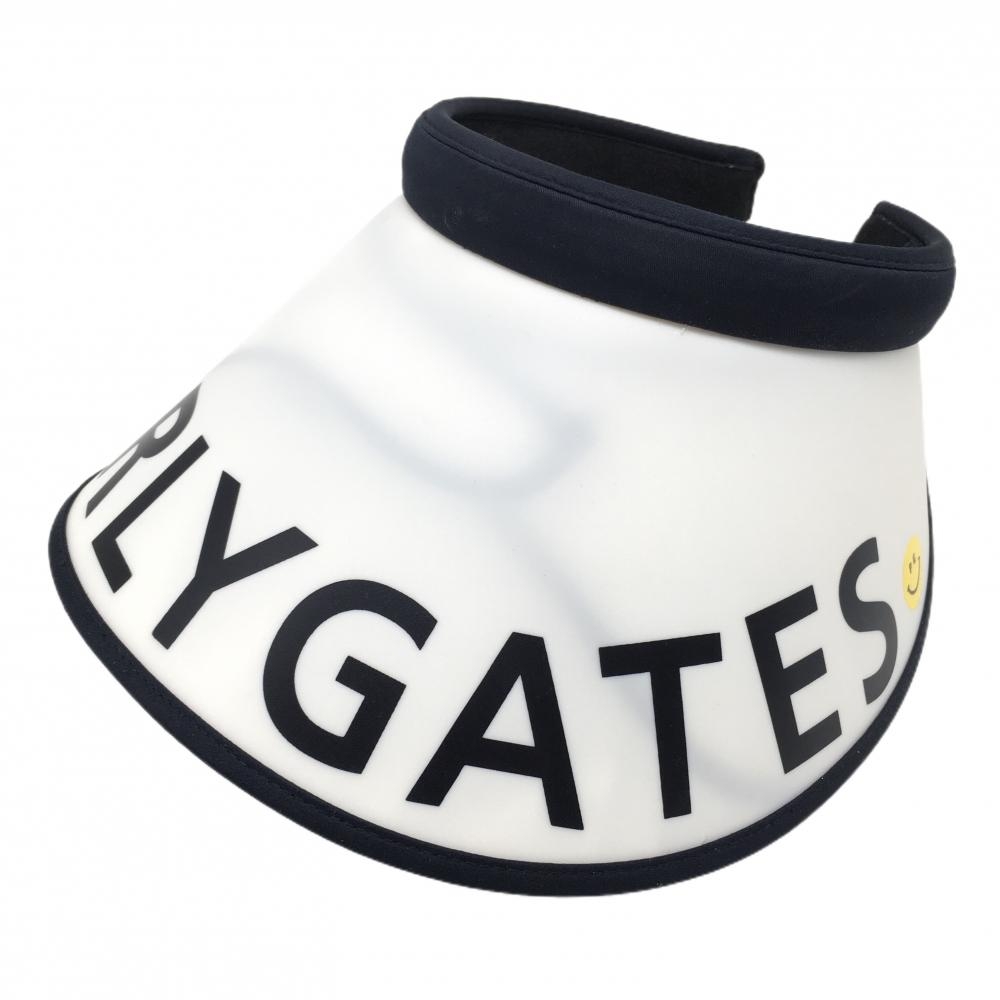 【美品】パーリーゲイツ つば広サンバイザー 白×ネイビー つばロゴ ニコちゃん スマイル  レディース FR ゴルフウェア PEARLY GATES