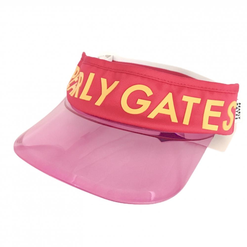 【新品】パーリーゲイツ サンバイザー レッドピンク×オレンジ つばクリア素材 立体ロゴ レディース FR ゴルフウェア PEARLY GATES