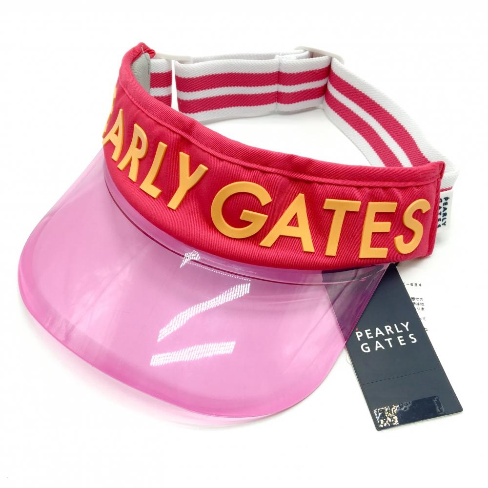 パーリーゲイツ サンバイザー レッドピンク×オレンジ つばクリア素材 立体ロゴ ベルトゴム レディース FR ゴルフウェア PEARLY GATES