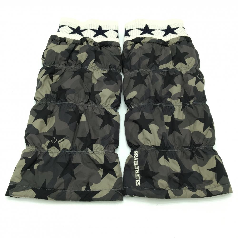 【美品】パーリーゲイツ レッグウォーマー グレー×黒 星柄 裏フリース レディース  ゴルフウェア PEARLY GATES