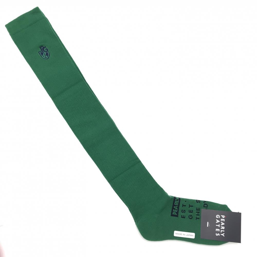 【新品】パーリーゲイツ ニーハイソックス グリーン×ネイビー ロゴ 日本製 レディース FR(22-24cm) ゴルフウェア PEARLY GATES
