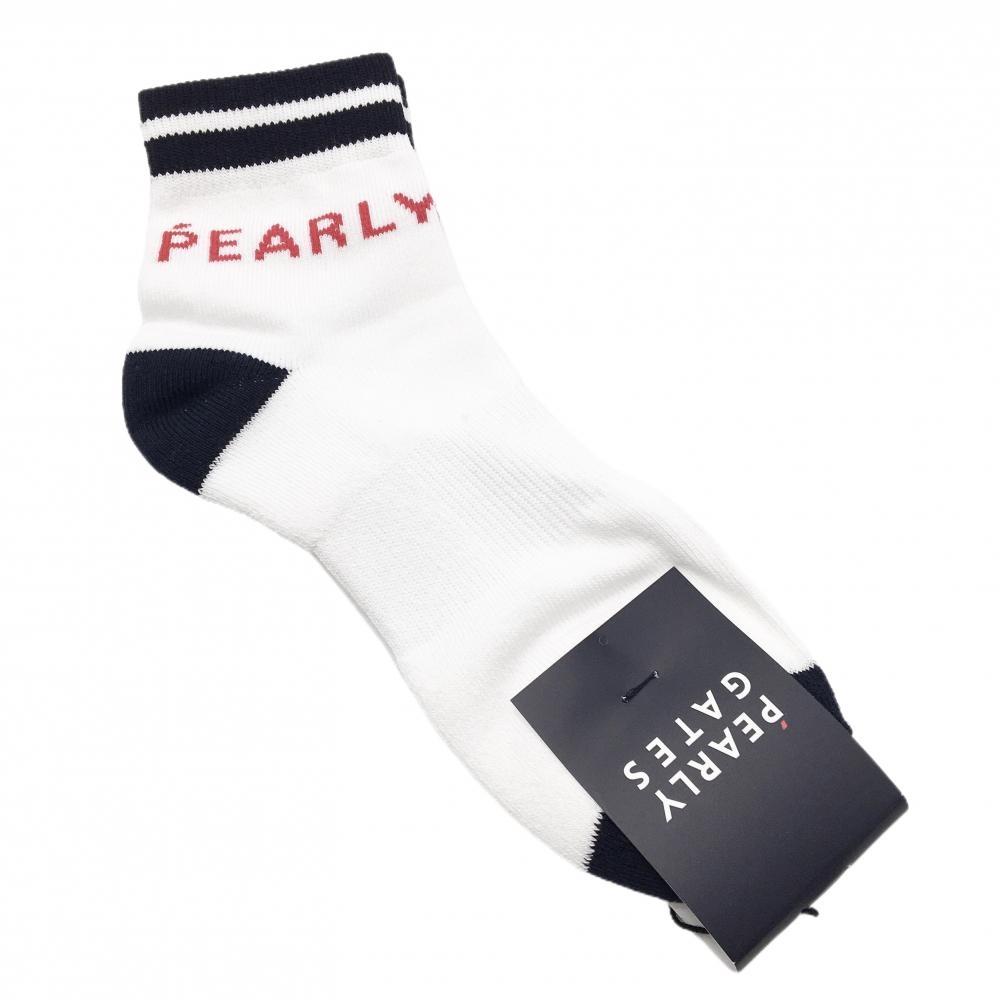 【新品】パーリーゲイツ ソックス 白×ネイビー ロゴレッド レディース FR 22-24 ゴルフウェア PEARLY GATES
