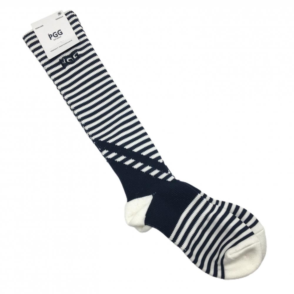 【新品】PGGパーリーゲイツ ハイソックス 白×ネイビー ボーダー レディース  ゴルフウェア PEARLY GATES