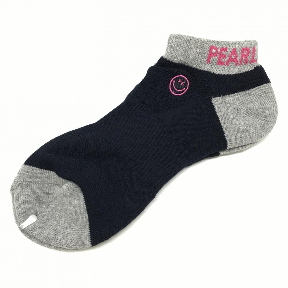 【未使用品】パーリーゲイツ ソックス ネイビー×グレー くるぶし丈 スマイル ニコちゃん レディース  ゴルフウェア PEARLY GATES