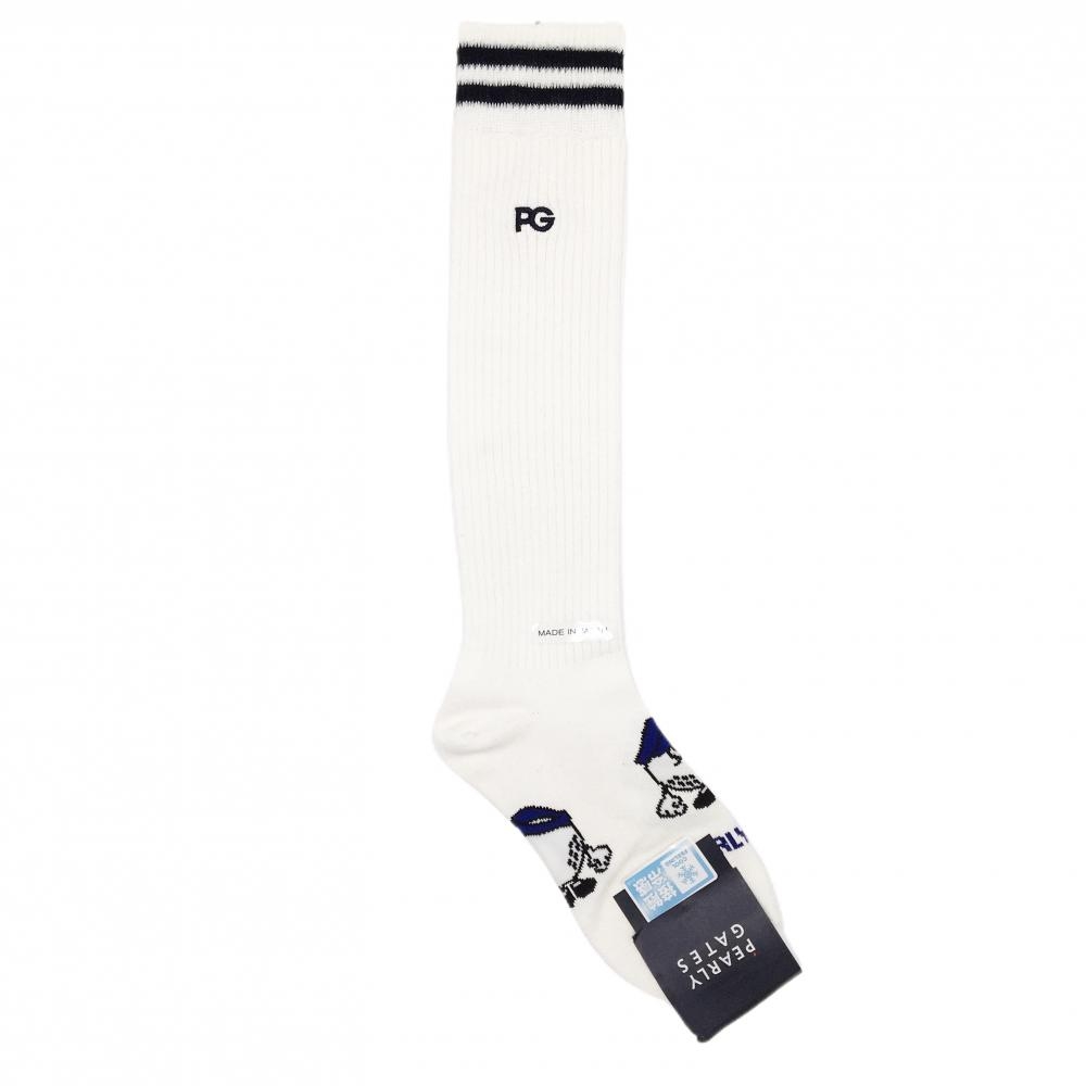 【新品】パーリーゲイツ ハイソックス 白×ネイビー ボールくん 接触冷感 レディース  ゴルフウェア PEARLY GATES