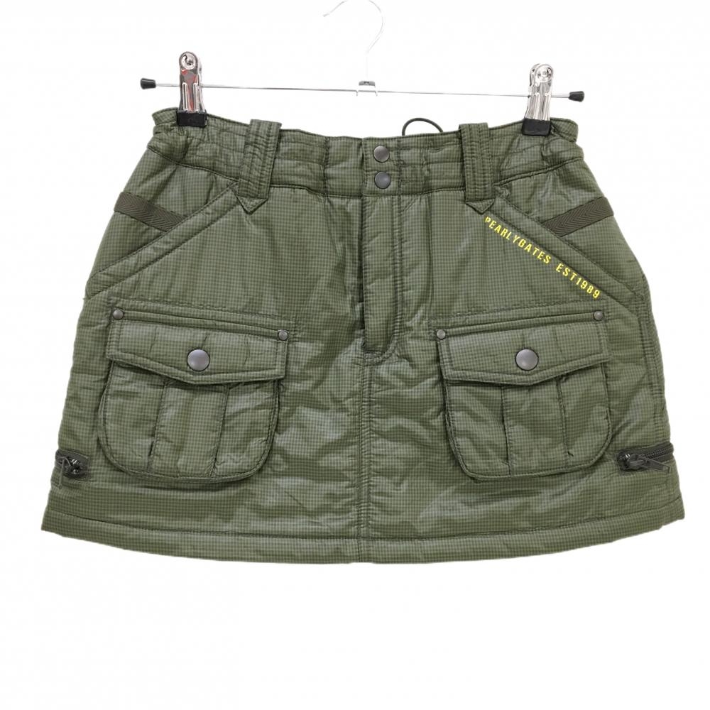 【超美品】パーリーゲイツ 中綿スカート カーキ チェック 複数ポケット レディース 0(S) ゴルフウェア PEARLY GATES