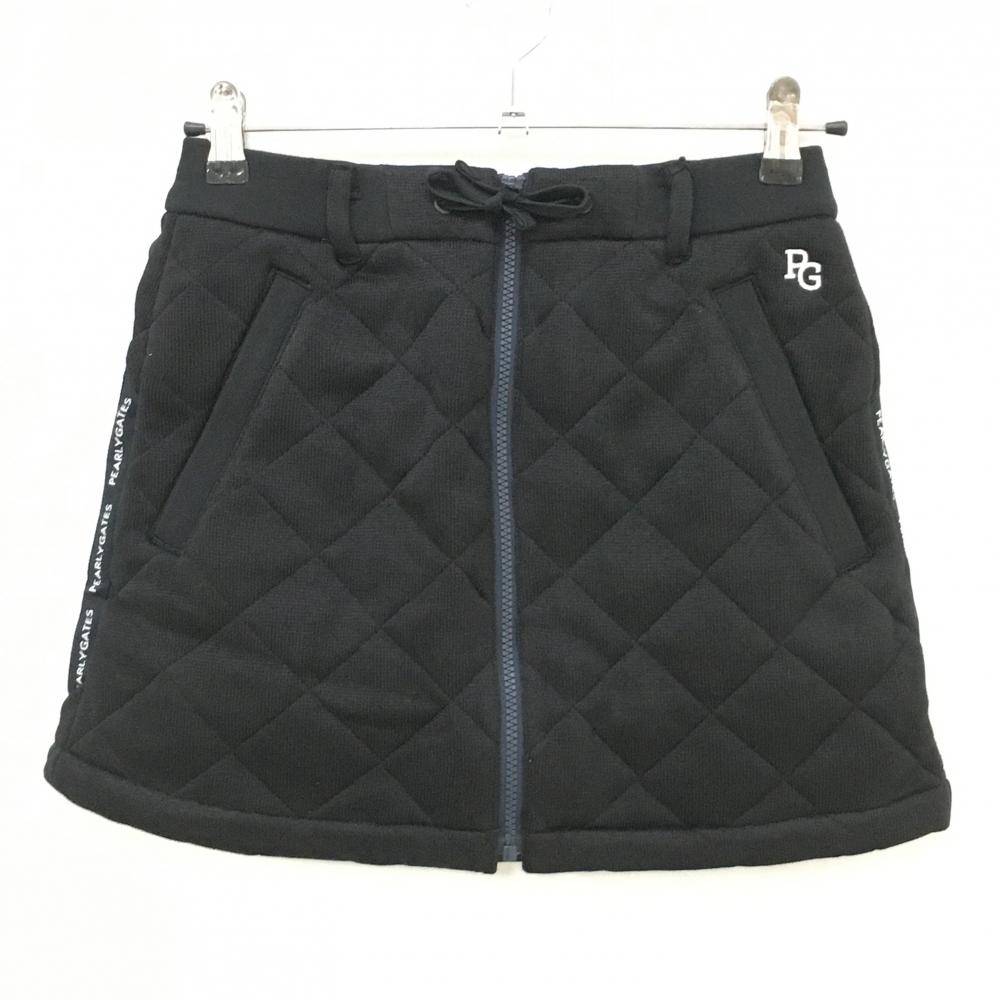 【新品】パーリーゲイツ 中綿スカート 黒 キルティング ロゴ白 サイドロゴライン レディース 0(S) ゴルフウェア PEARLY GATES