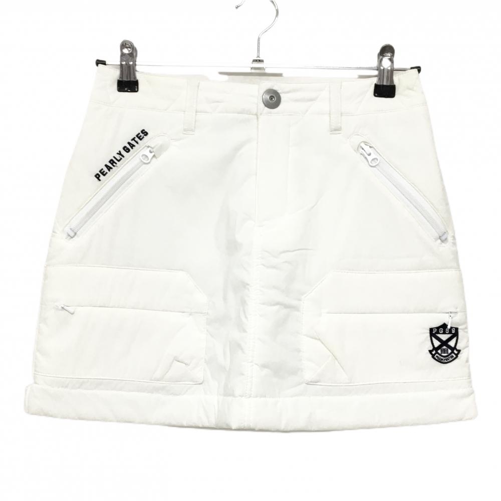 【美品】パーリーゲイツ 中綿カーゴスカート 白 ロゴネイビー 裏地メッシュ レディース 00(XS) ゴルフウェア PEARLY GATES