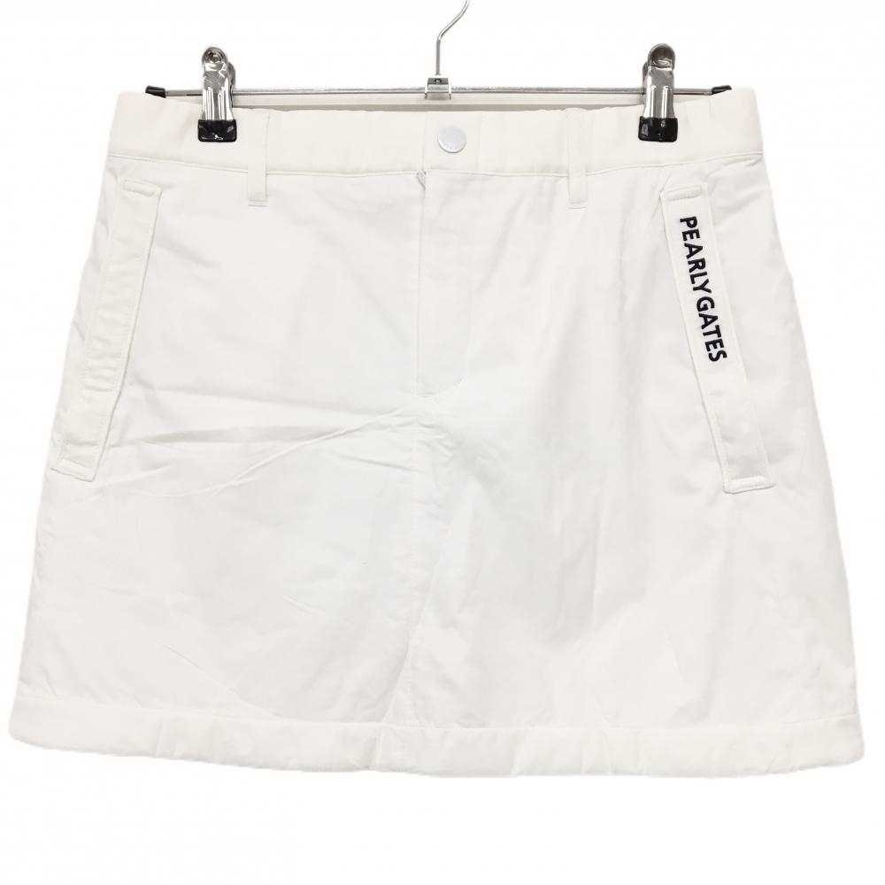 【超美品】パーリーゲイツ 中綿スカート 白 ロゴ刺しゅうネイビー ウエストゴム  レディース 1(M) ゴルフウェア 2024年モデル PEARLY GATES
