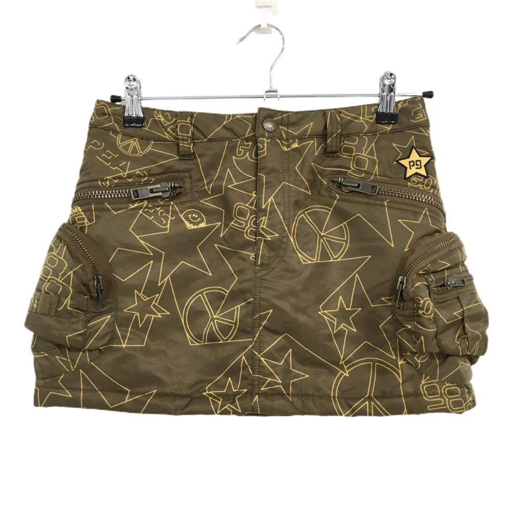 【超美品】パーリーゲイツ 中綿スカート ブラウン×ライトオレンジ 総柄 ニコちゃん スマイル レディース 0(S) ゴルフウェア PEARLY GATES