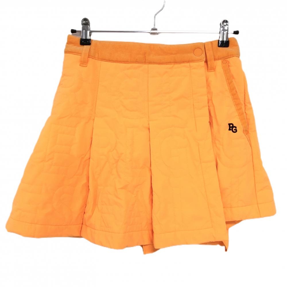 【超美品】パーリーゲイツ 中綿ラップスカート 蛍光オレンジ 英字ロゴ総柄 レディース 1(M) ゴルフウェア 2025年モデル PEARLY GATES