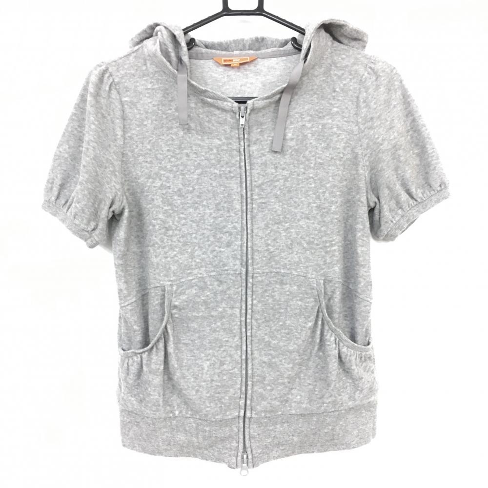 【美品】BEAMS GOLF ビームスゴルフ 半袖パーカー グレー パイル生地 ダブルジップ  レディース M ゴルフウェア