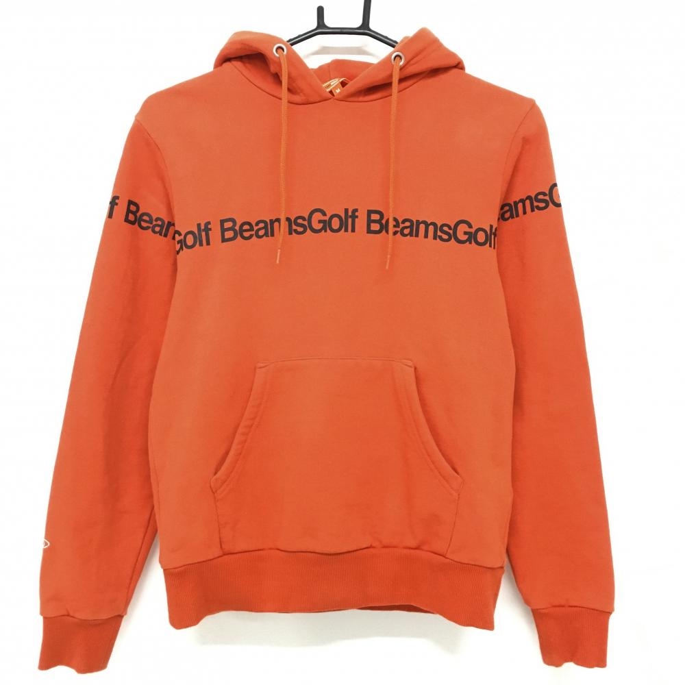 ビームスゴルフ パーカー オレンジ ロゴ黒 裏毛スウェット  レディース M ゴルフウェア BEAMS GOLF