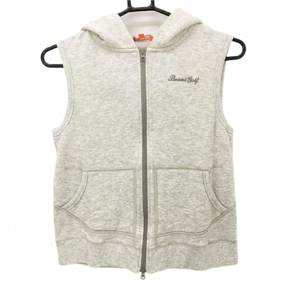 ビームスゴルフ フード付ベスト 杢ライトグレー 裏毛スウェット レディース L ゴルフウェア BEAMS GOLF
