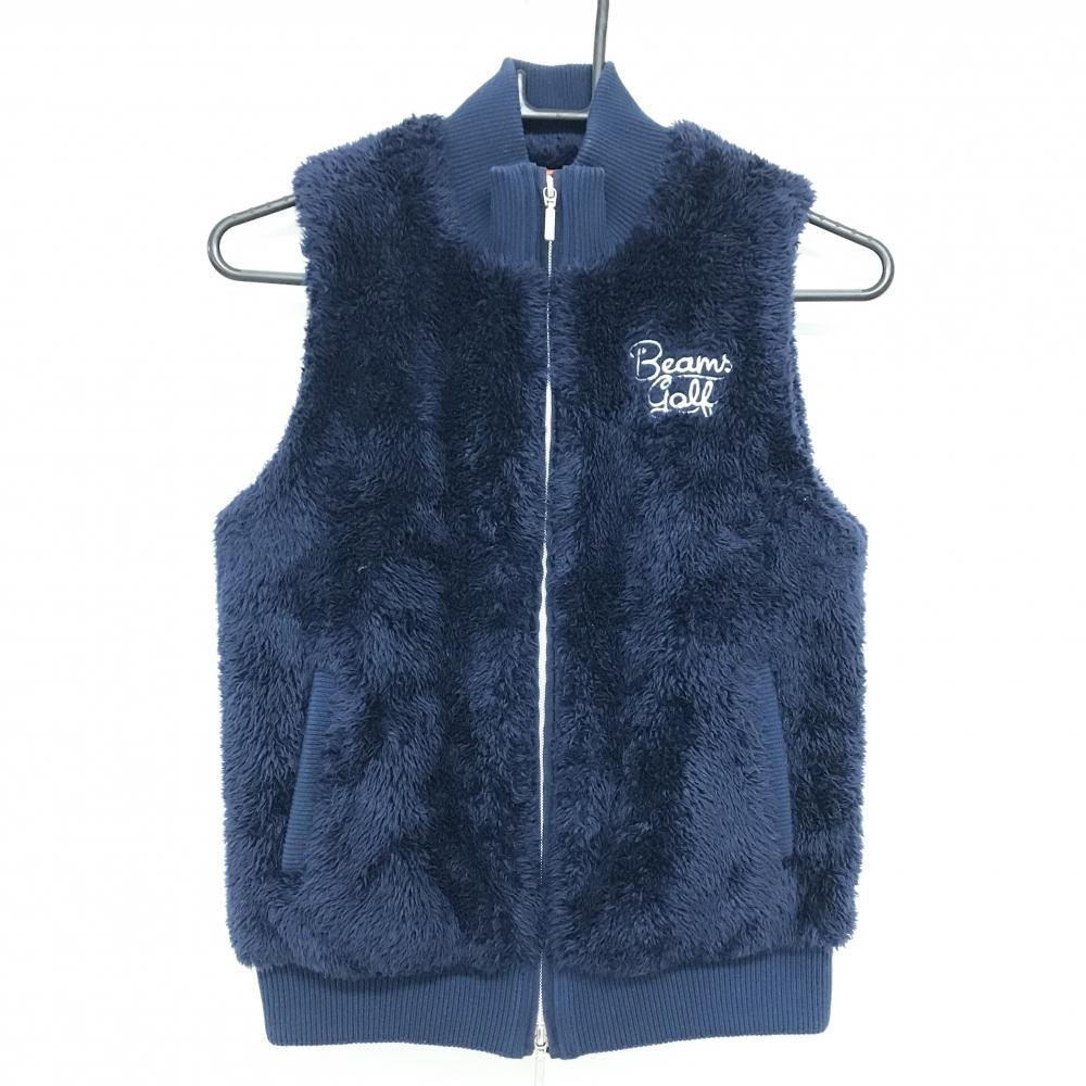 ビームスゴルフ ボアベスト ネイビー×白 ロゴ刺しゅう 裏起毛 レディース M ゴルフウェア BEAMS GOLF