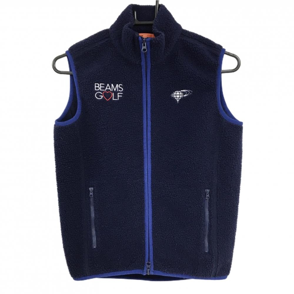 【美品】ビームスゴルフ ボアベスト ネイビー カート刺しゅう ロゴ白 レディース S ゴルフウェア BEAMS GOLF
