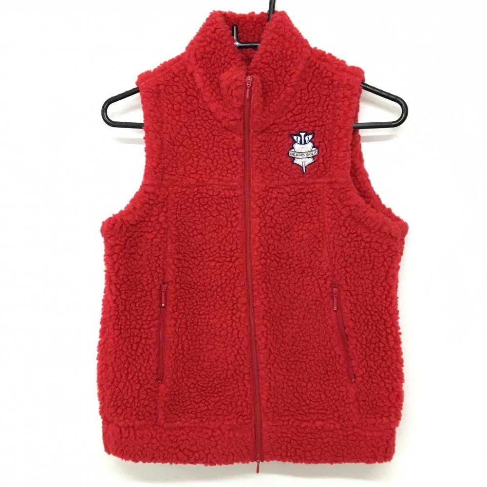 【美品】ビームスゴルフ ボアベスト レッド ワッペン レディース M ゴルフウェア BEAMS GOLF