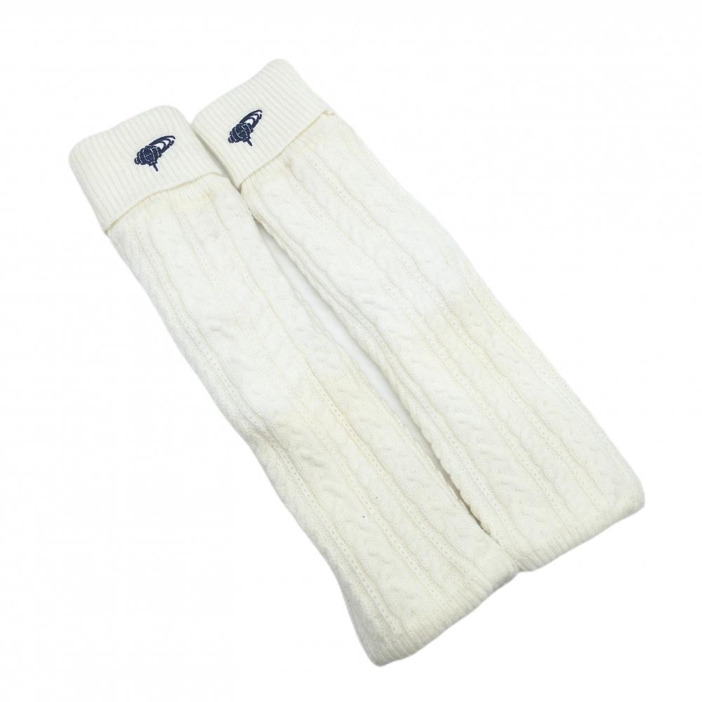 ビームスゴルフ ニットレッグウォーマー 白 ケーブル編み 裏フリース ロゴ刺しゅう  レディース  ゴルフウェア BEAMS GOLF