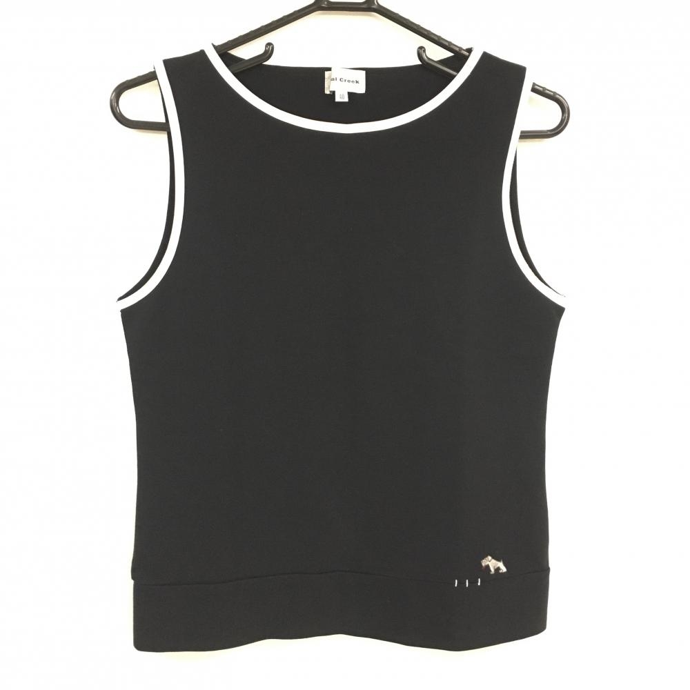 【超美品】ヒールクリーク アウターベスト 黒×白 ドッグ刺しゅう レディース 40(M) ゴルフウェア Heal Creek