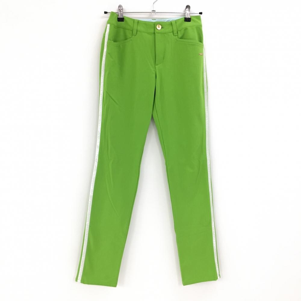 【美品】ヒールクリーク パンツ ライトグリーン×白 サイドライン 裏微起毛 レディース 38(S) ゴルフウェア Heal Creek
