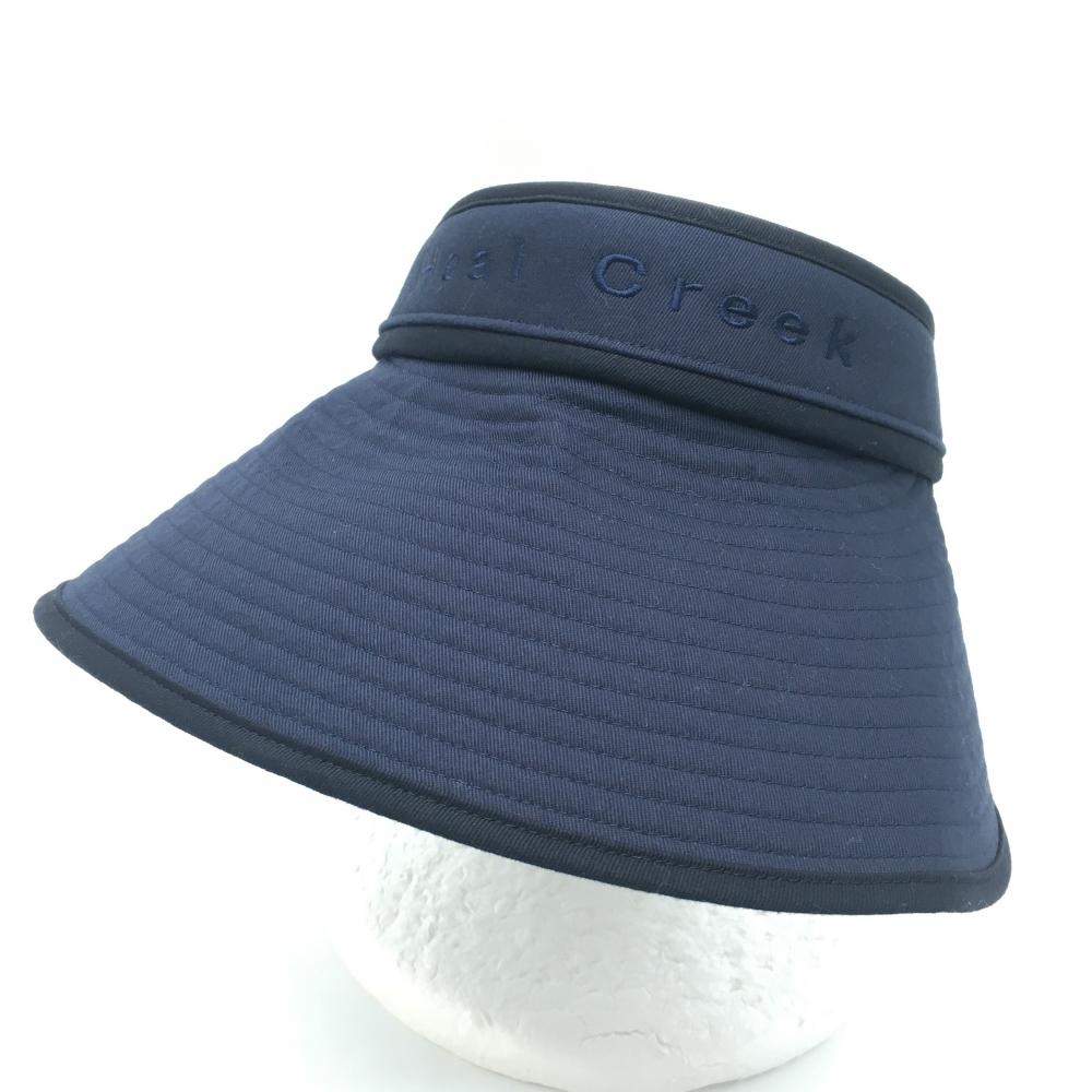 【美品】ヒールクリーク つば広サンバイザー ネイビー コットン100％ 汗取りパッド付  レディース 40(フリー) ゴルフウェア Heal Creek