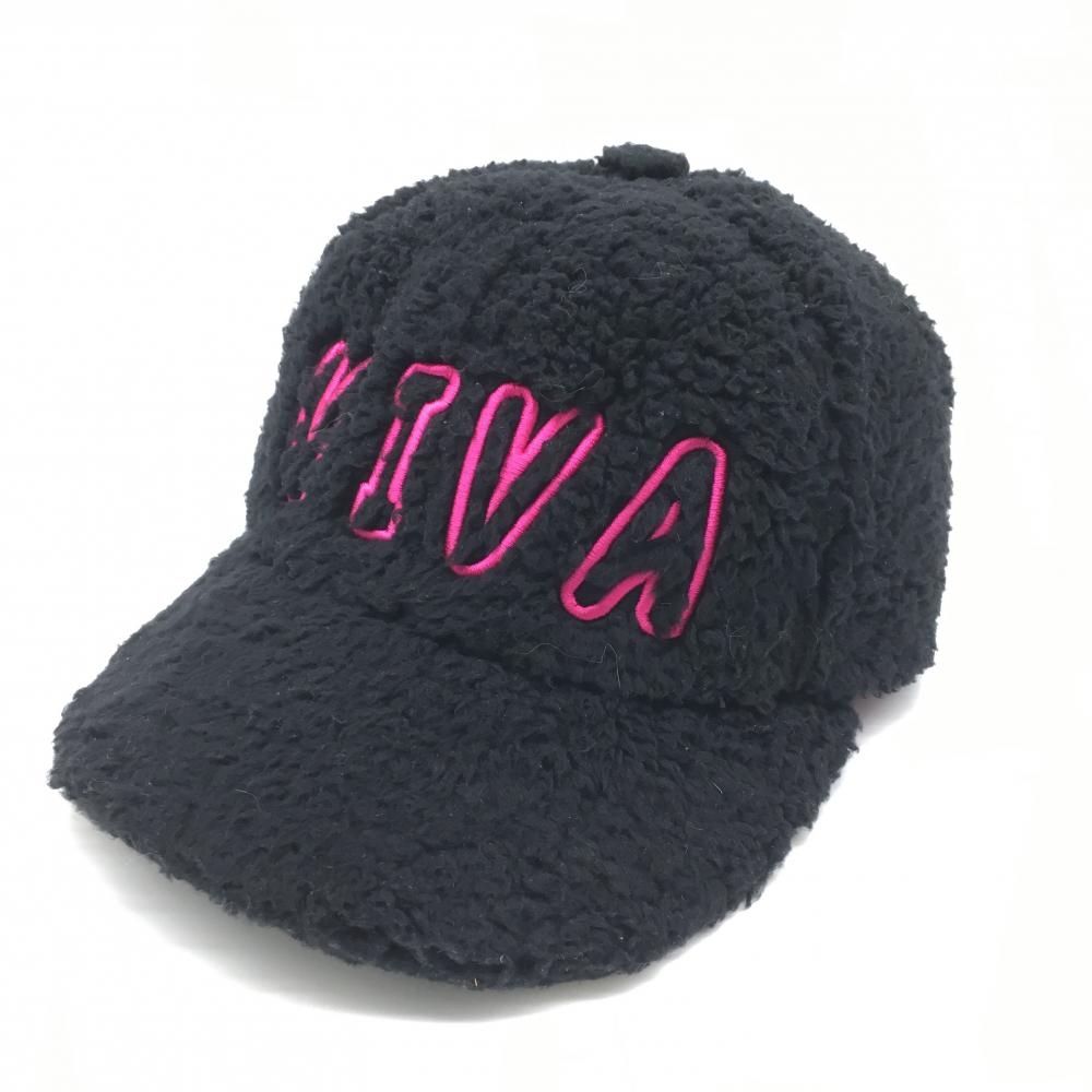 ビバハート キャップ 黒×ピンク ボア ロゴ刺しゅう レディース 40 ゴルフウェア VIVA HEART