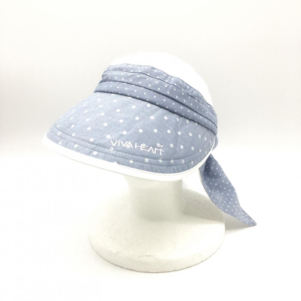 【超美品】ビバハート つば広キャップ ブルー×白 ドット×白 日除け付き 裏地メッシュ  レディース  ゴルフウェア VIVA HEART