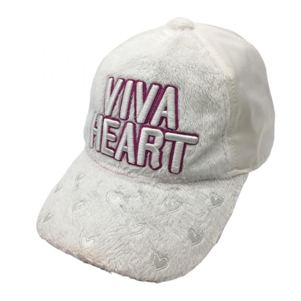 【美品】ビバハート キャップ 白×ピンク 一部ボア つばハート  レディース 40 ゴルフウェア VIVA HEART