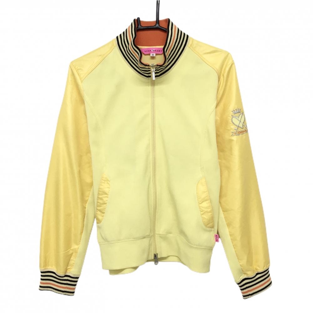 ビバハート ジャケットブルゾン イエロー×黒 素材切替 袖ロゴ刺しゅう レディース 42(L) ゴルフウェア VIVA HEART