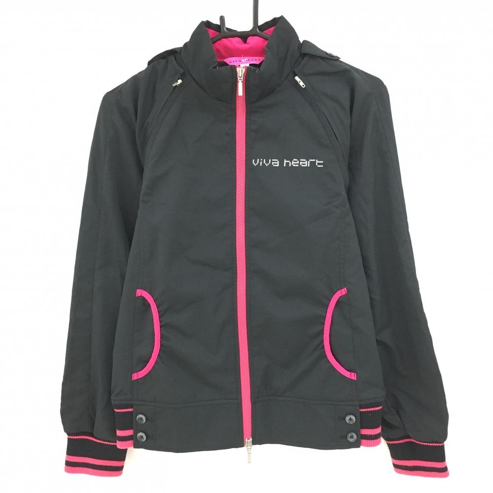 ビバハート 2WAYジャケット 黒×ピンク 立体ロゴ 袖着脱可 レディース 42(L) ゴルフウェア VIVA HEART