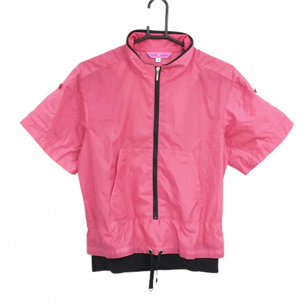 【美品】ビバハート 半袖ブルゾン ピンク×黒 腹部ポケット  レディース 40(M) ゴルフウェア VIVA HEART