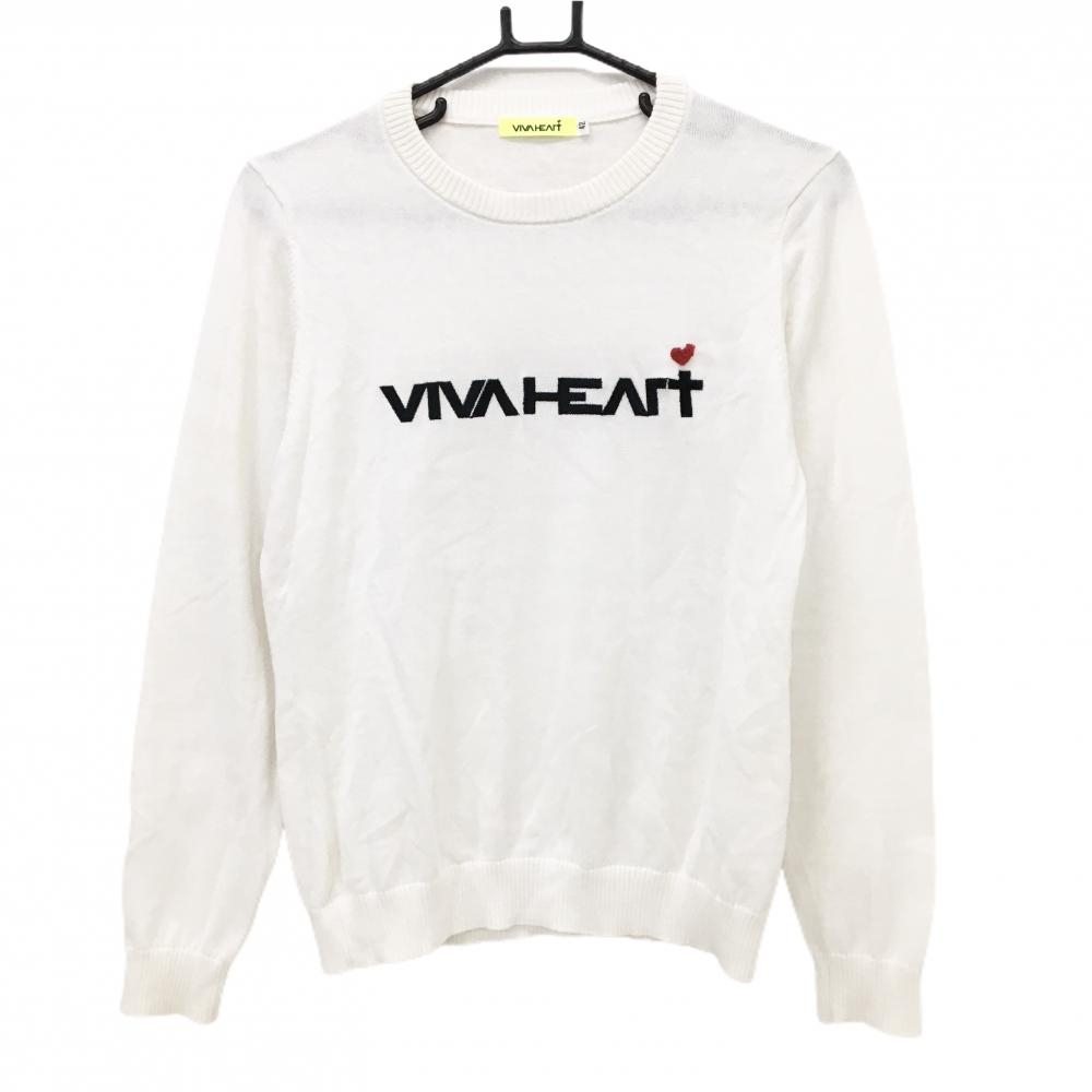 ビバハート セーター 白×黒 フロントロゴ ニット レディース 42(L) ゴルフウェア VIVA HEART
