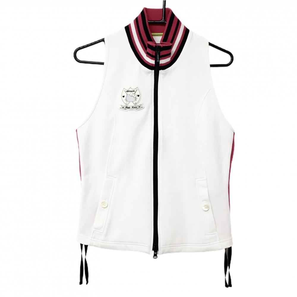 ビバハート×ハローキティ アウターベスト 白×ピンク キティちゃん ワッペン レディース 42(L) ゴルフウェア VIVA HEART