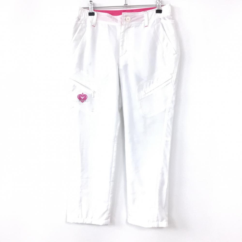 VIVA HEART ビバハート パンツ 白×ピンク 裏起毛 複数ポケット ハート刺しゅう レディース 40 ゴルフウェア