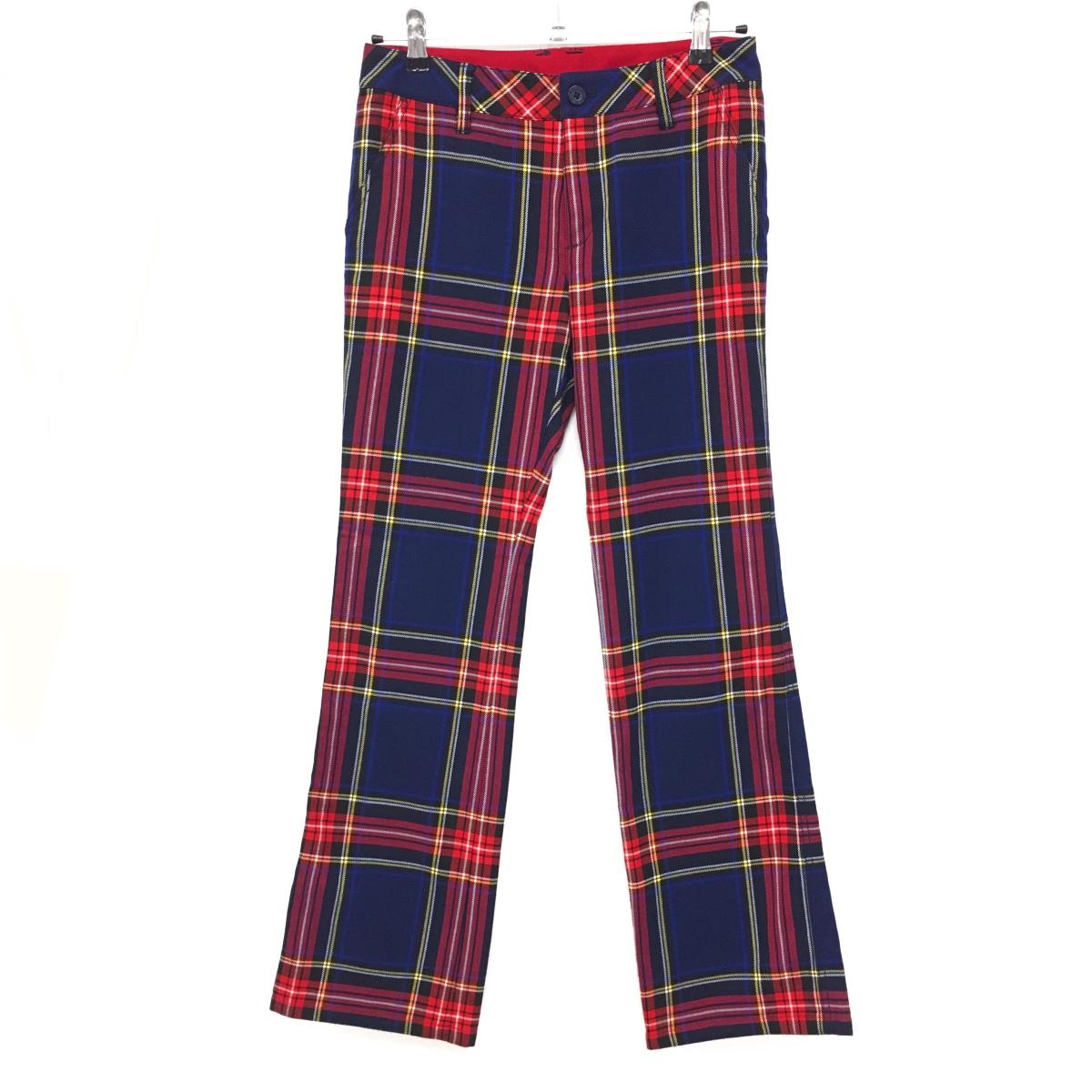 【超美品】ビバハート パンツ ネイビー×レッド チェック 秋冬  レディース 40(M) ゴルフウェア VIVA HEART