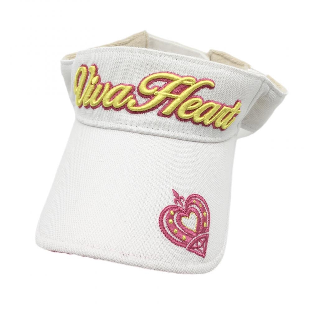 【美品】ビバハート サンバイザー 白×ピンク 立体ロゴ刺しゅう レディース 40 ゴルフウェア VIVA HEART