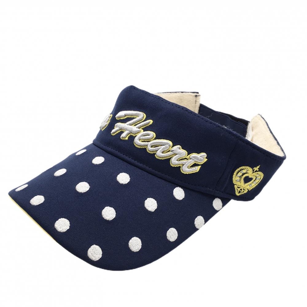 【美品】ビバハート サンバイザー ネイビー×白 つばドット 内側パイル地  レディース 40 ゴルフウェア VIVA HEART