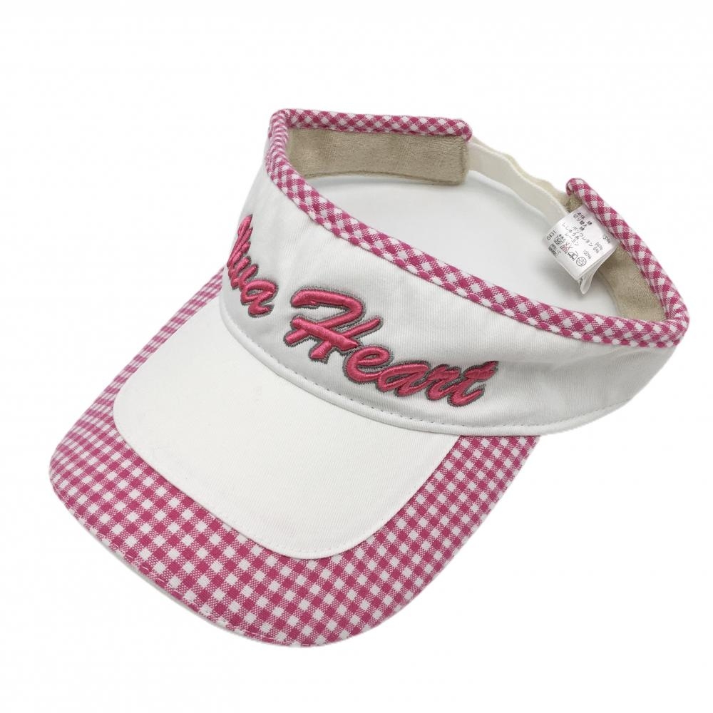 【美品】ビバハート サンバイザー 白×ピンク 一部チェック 内側パイル地 レディース  ゴルフウェア VIVA HEART