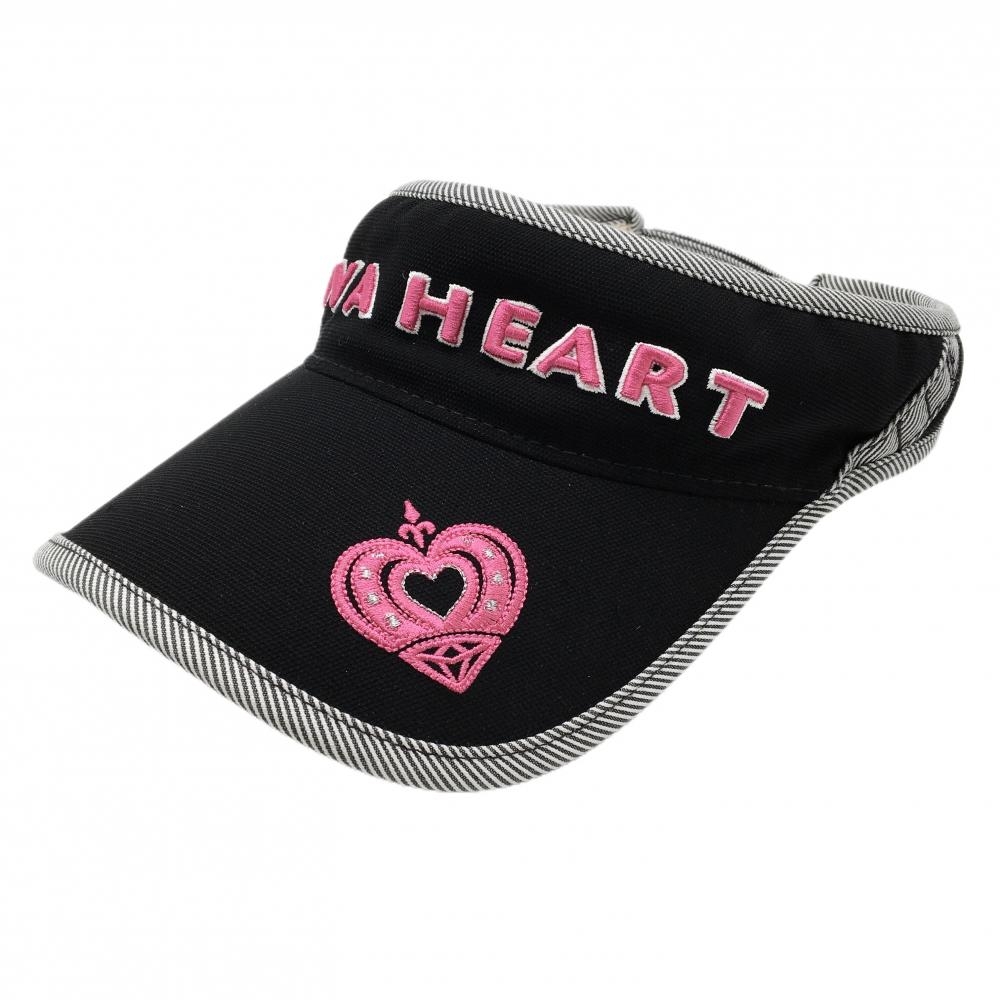 【美品】ビバハート サンバイザー 黒×グレー 縁斜めボーダー ティー装着可  レディース 40(フリー) ゴルフウェア VIVA HEART