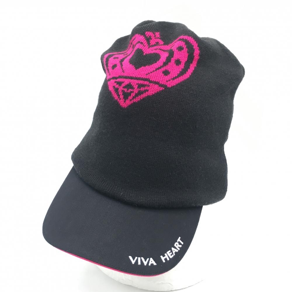 【美品】ビバハート 3WAYサンバイザー 黒×ピンク ニット部 ロゴ刺しゅう  レディース 40(フリー) ゴルフウェア VIVA HEART