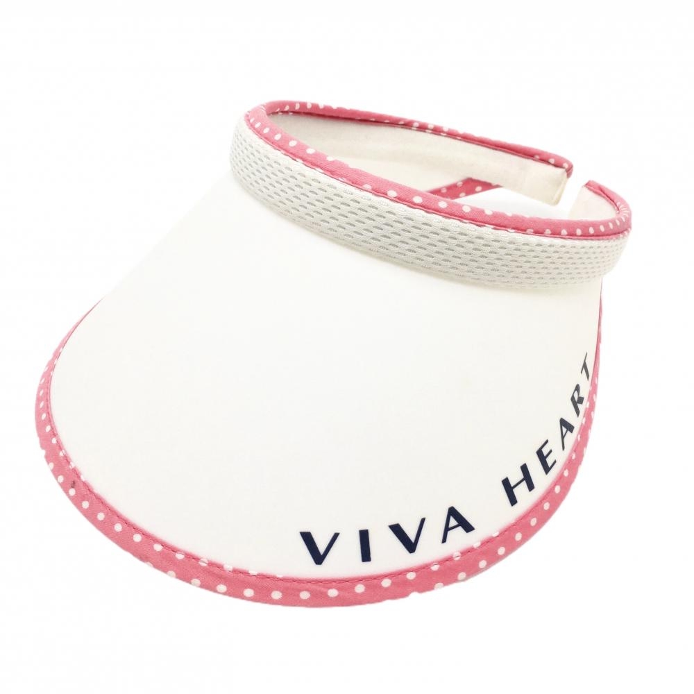 ビバハート つば広サンバイザー 白×ピンク 縁ドット柄 レディース 40 ゴルフウェア VIVA HEART