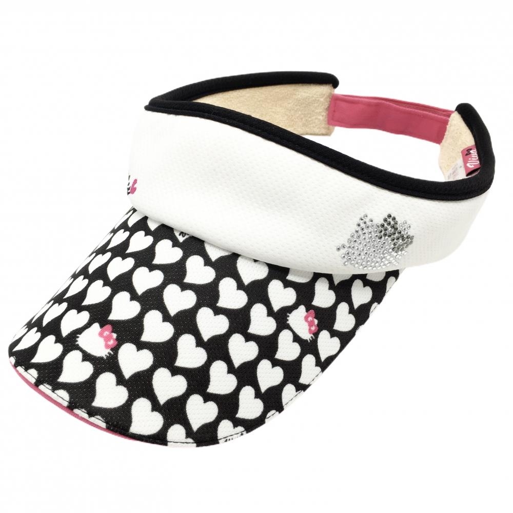 ビバハート×ハローキティ サンバイザー 白×黒 つば総柄 ラインストーン レディース 40 ゴルフウェア VIVA HEART