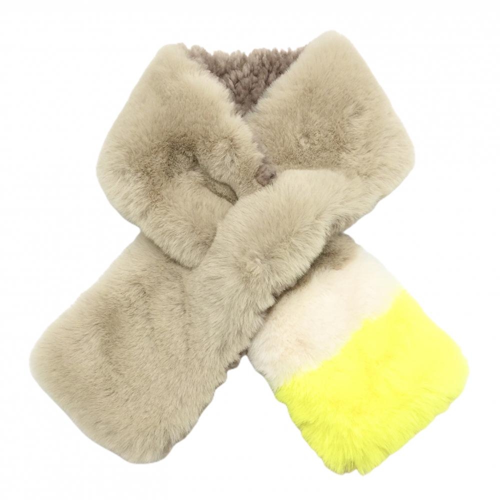 【超美品】ビバハート ファーマフラー ベージュ×イエロー ネックウォーマー レディース 40 ゴルフウェア VIVA HEART