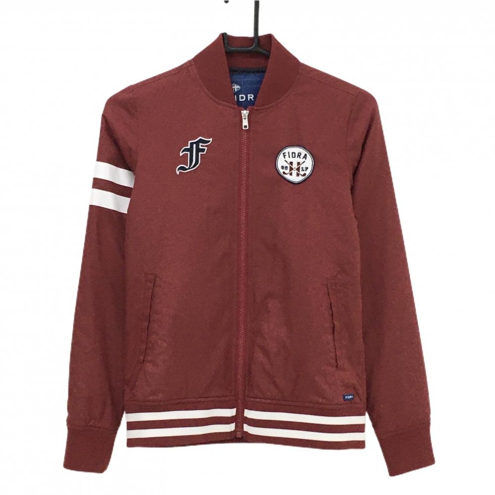 【美品】フィドラ 中綿ジャケット レッド×白 袖・裾ライン ロゴワッペン  レディース S/P ゴルフウェア FIDRA