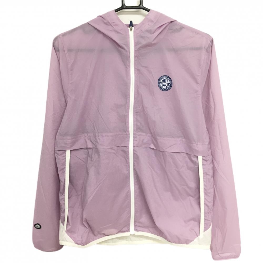 【美品】フィドラ ジップパーカー ライトパープル×白 透け感 袖ロゴワッペン レディース L/G ゴルフウェア FIDRA