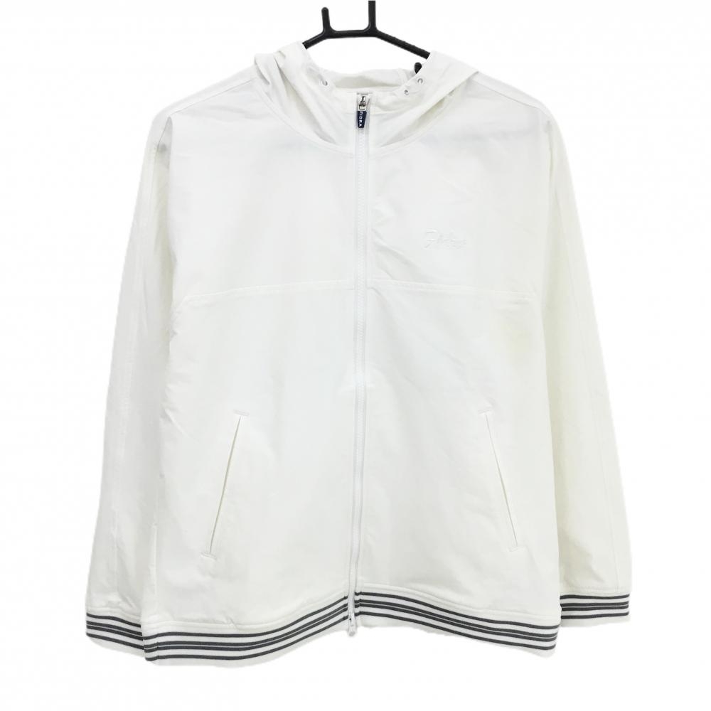 フィドラ ジップパーカー 白×グレー 袖口・裾ライン ナイロン混  レディース L/G ゴルフウェア FIDRA