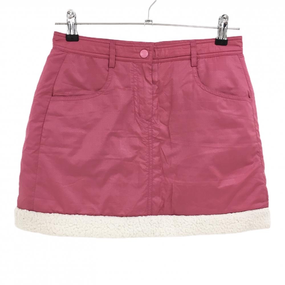 フィドラ 中綿スカート ピンク×白 チェック柄地模様 裾ボア バックロゴワッペン レディース S/P ゴルフウェア FIDRA