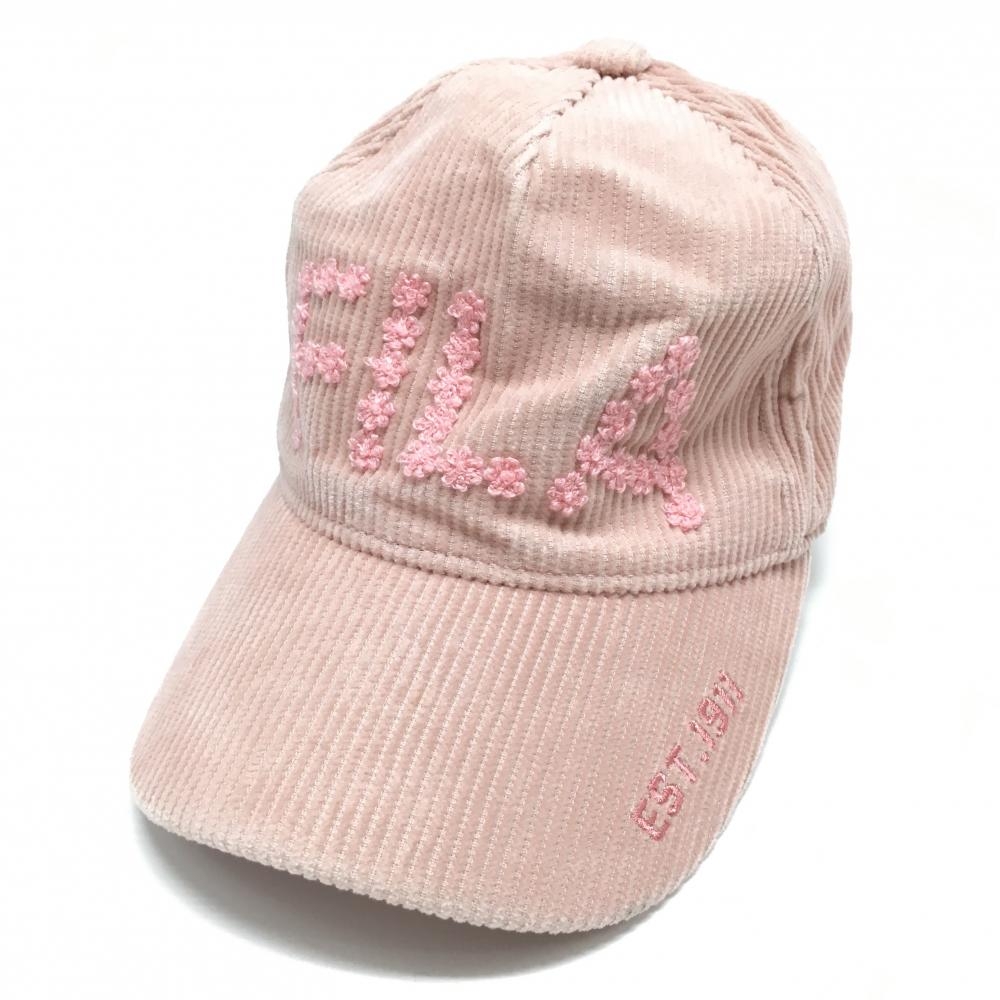 【美品】フィラゴルフ コーデュロイキャップ ピンク 後ろリボン レディース  ゴルフウェア FILA GOLF