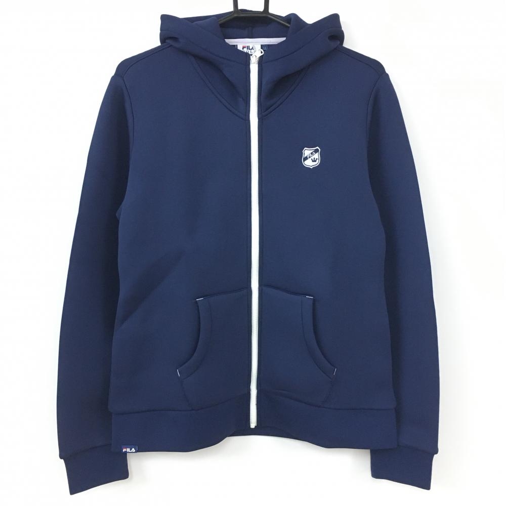 【新品】フィラゴルフ ジップパーカー ネイビー UVカット ダンボールニット ジャケット レディース LL ゴルフウェア FILA GOLF